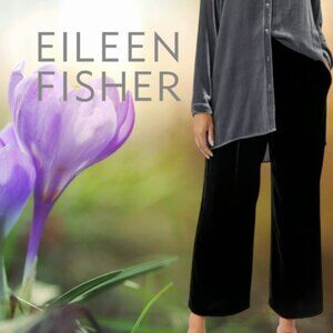 Eileen Fisher The System Velvet Wide Ankle Pleat‎ Pull On Pants Black M NEW